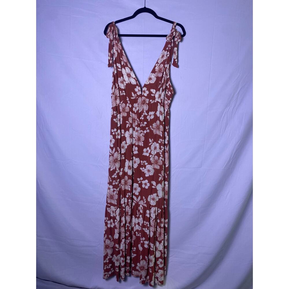 Abercrombie & Fitch Tie-strap Tiered Maxi Dress Brown/Rust Tropical Sz Large